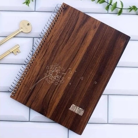 دفتر سیمی 80 برگ Saha طرح چوبی MDF