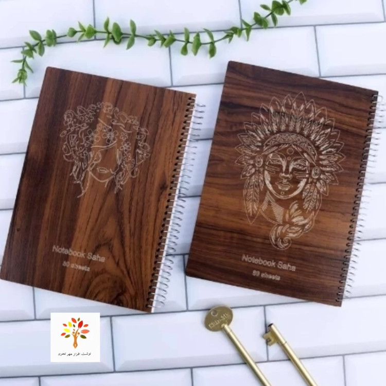 دفتر سیمی 80 برگ Saha طرح چوبی MDF