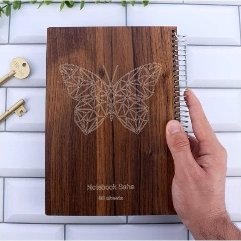 دفتر سیمی 80 برگ Saha طرح چوبی MDF