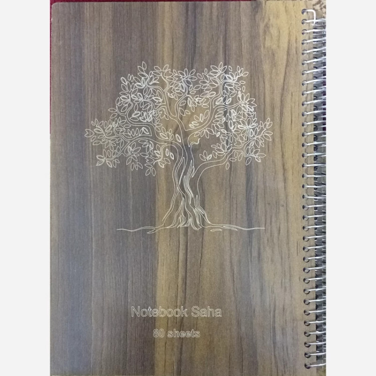 دفتر سیمی 80 برگ Saha طرح چوبی MDF