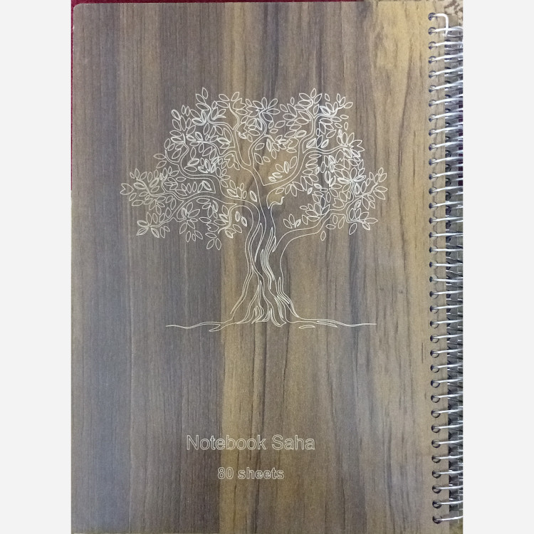 دفتر سیمی 80 برگ Saha طرح چوبی MDF