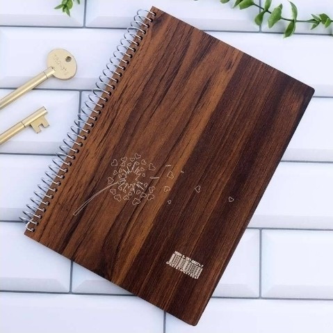 دفتر سیمی 80 برگ Saha طرح چوبی MDF