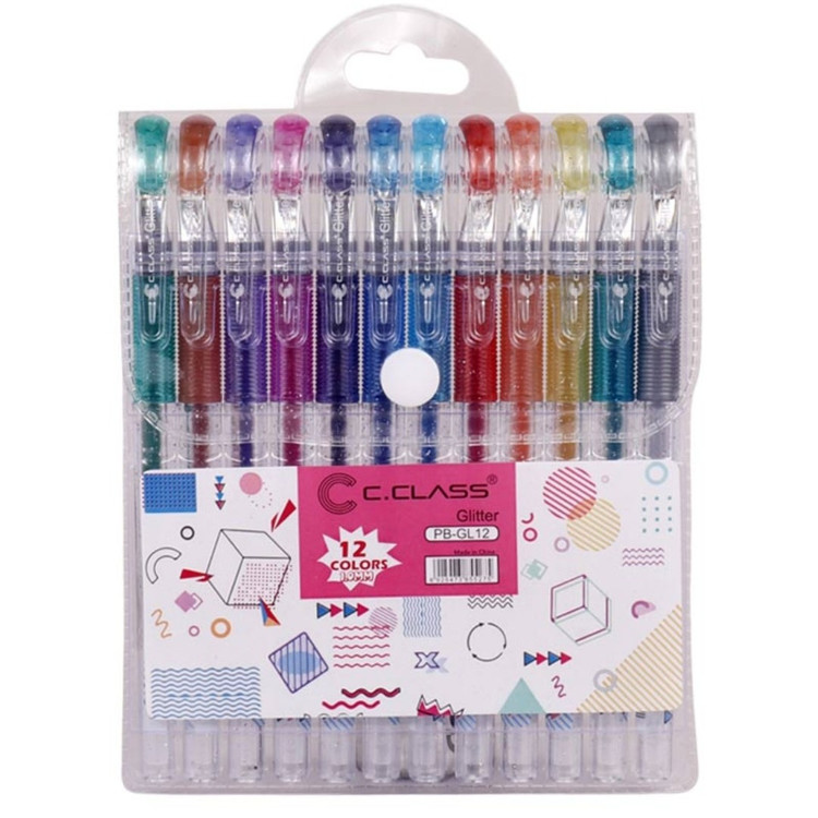 روان نویس سی کلاس رنگی C.Class Glitter PB-GL12 1mm بسته 12 عددی