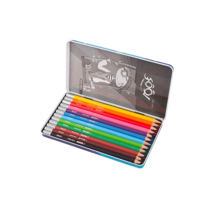 مداد رنگی جعبه فلزی 12 رنگ لوکی مدل Coloring World