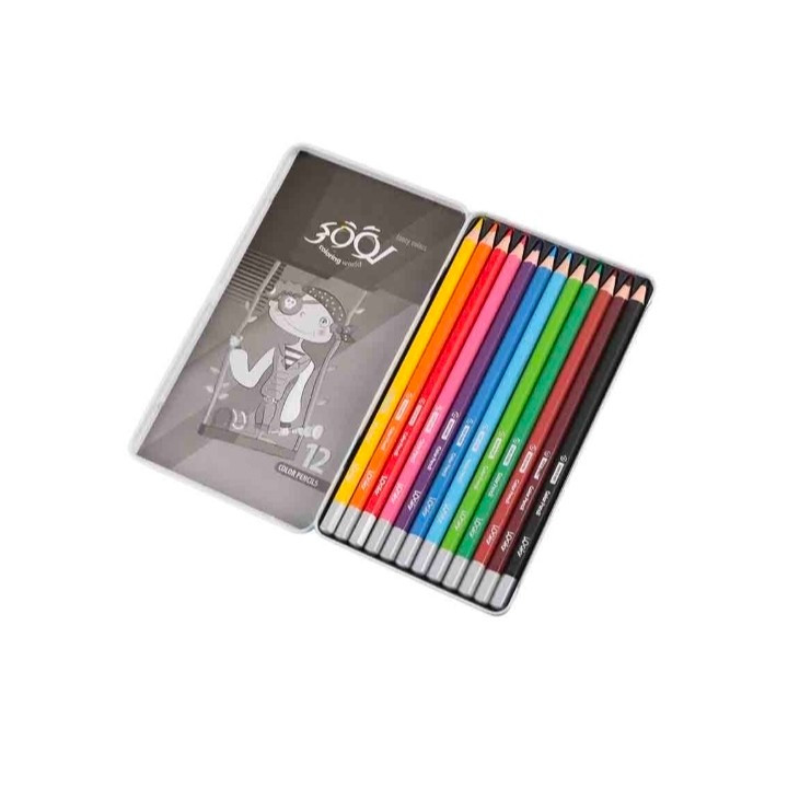 مداد رنگی جعبه فلزی 12 رنگ لوکی مدل Coloring World